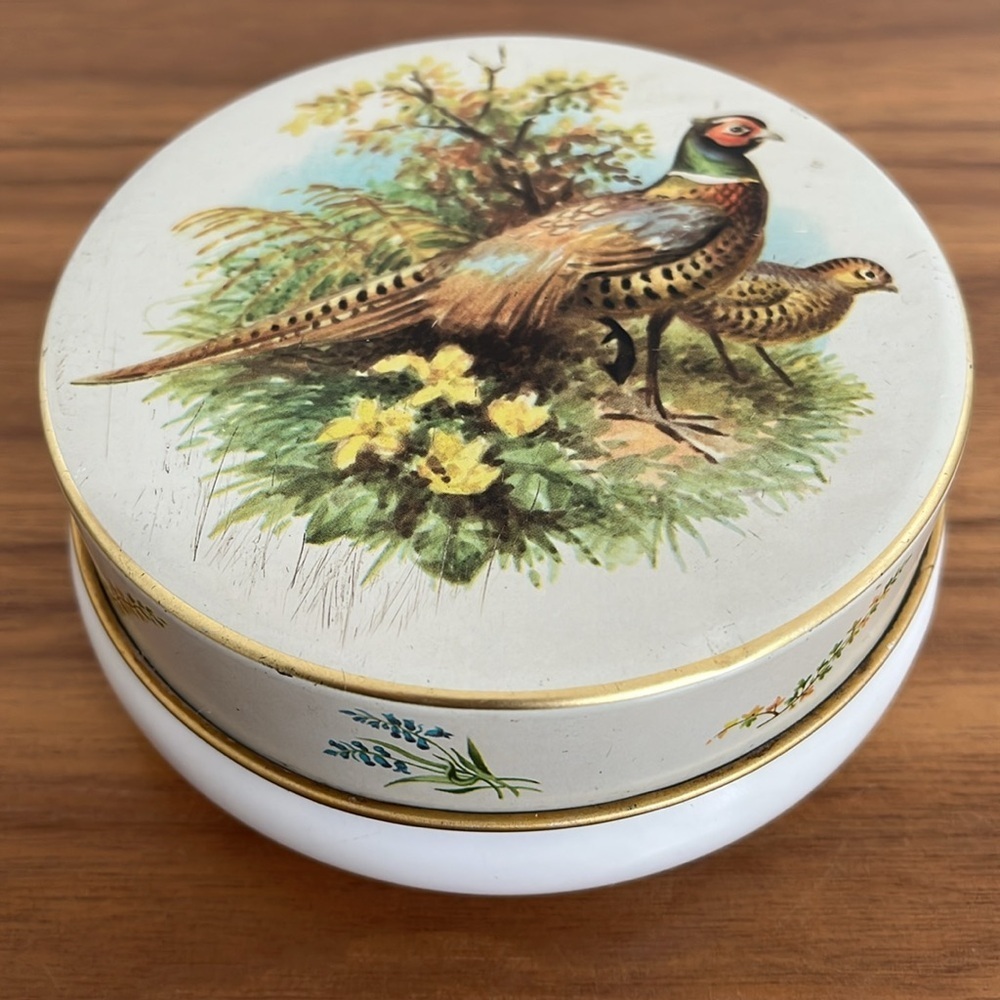 VINTAGE Riley's Toffee Round Tin Pheasant Design Made England Cabincore Decor